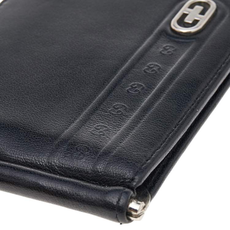 Pre Owned Gucci Black Leather Money Clip Bifold Wallet 