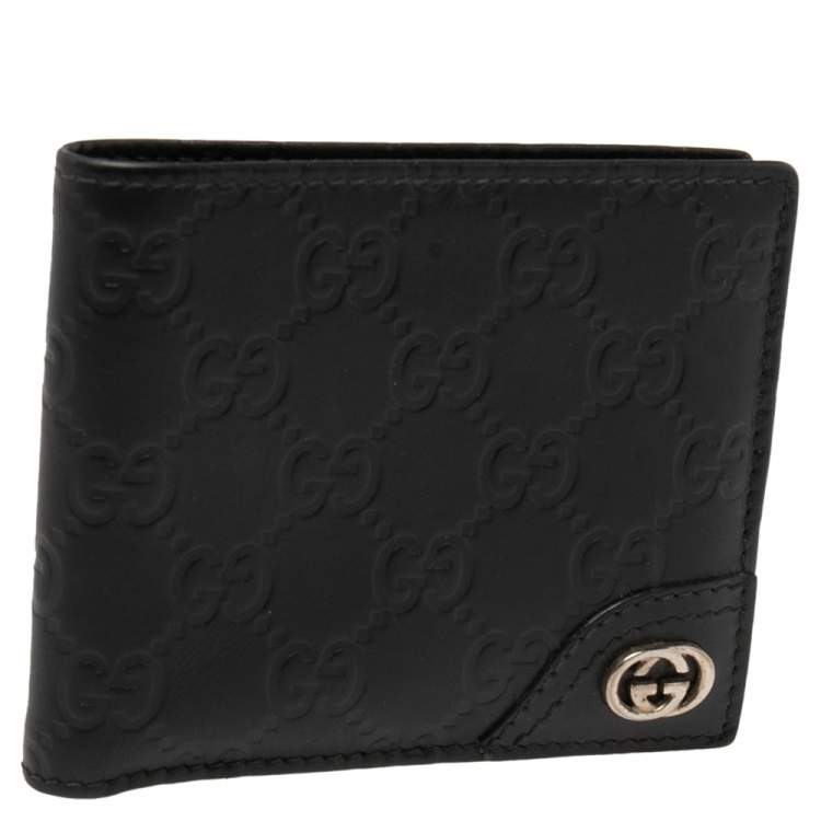 Pre Owned Gucci Black Guccissima Leather Bifold Wallet