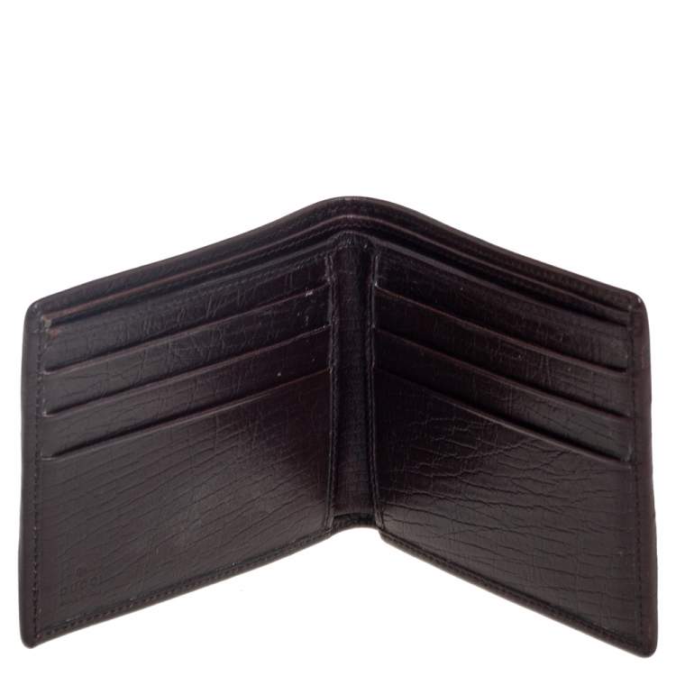 Pre Owned Gucci Brown Leather and Canvas Web Bifold Wallet