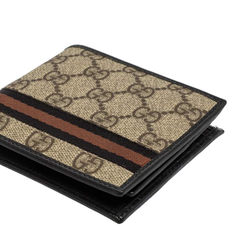 Pre Owned Gucci Beige GG Supreme Canvas Web Bifold Wallet
