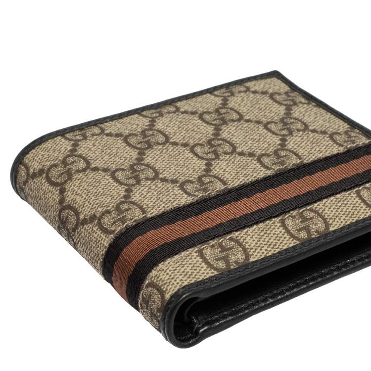 Pre Owned Gucci Beige GG Supreme Canvas Web Bifold Wallet