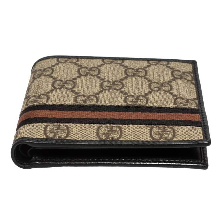 Pre Owned Gucci Beige GG Supreme Canvas Web Bifold Wallet