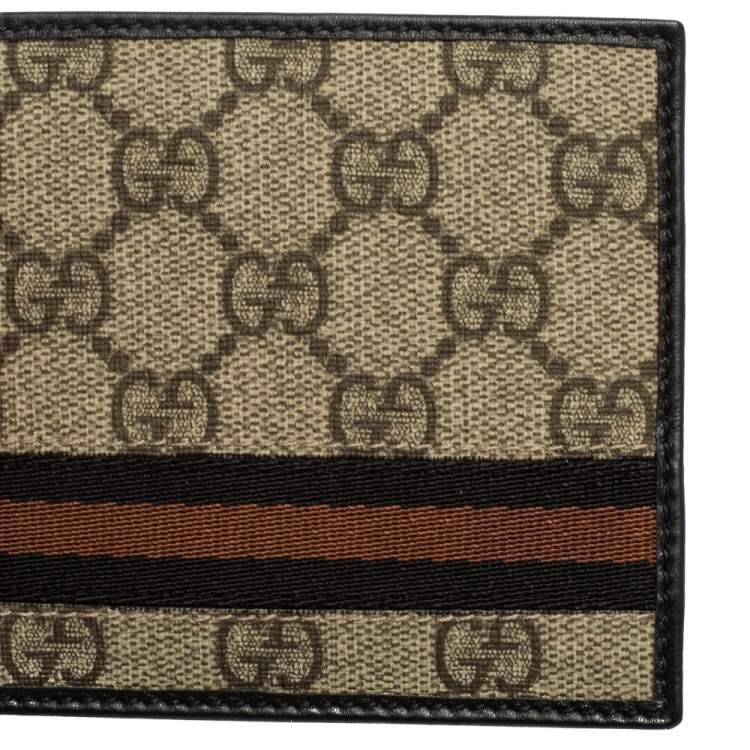 Pre Owned Gucci Beige GG Supreme Canvas Web Bifold Wallet