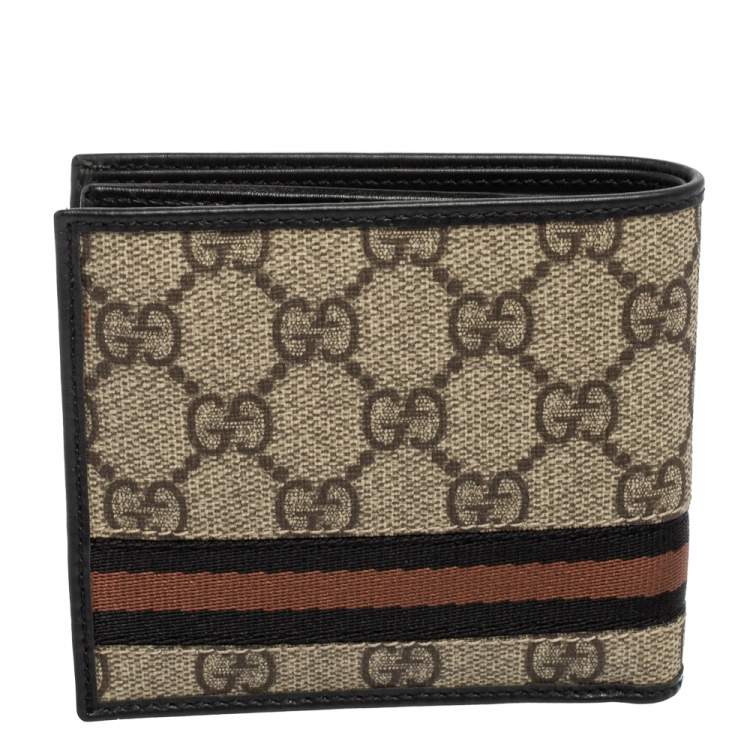Pre Owned Gucci Beige GG Supreme Canvas Web Bifold Wallet