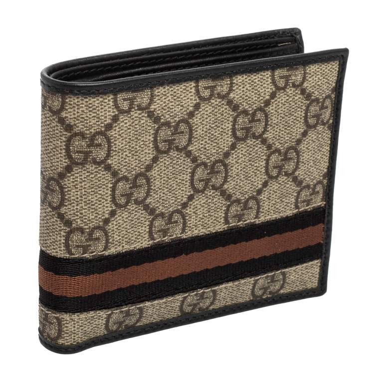 Pre Owned Gucci Beige GG Supreme Canvas Web Bifold Wallet