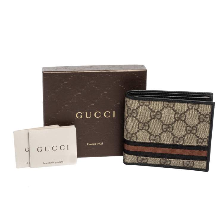 Pre Owned Gucci Beige GG Supreme Canvas Web Bifold Wallet