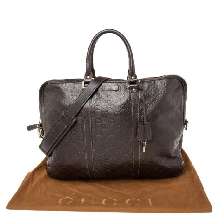 Pre Owned Gucci Brown GG Embossed Leather Briefcase