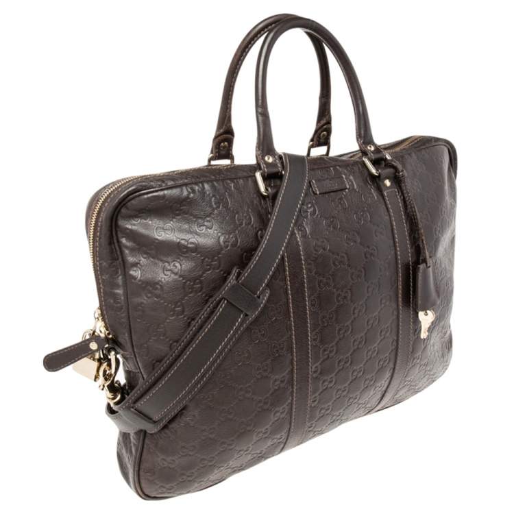 Pre Owned Gucci Brown GG Embossed Leather Briefcase