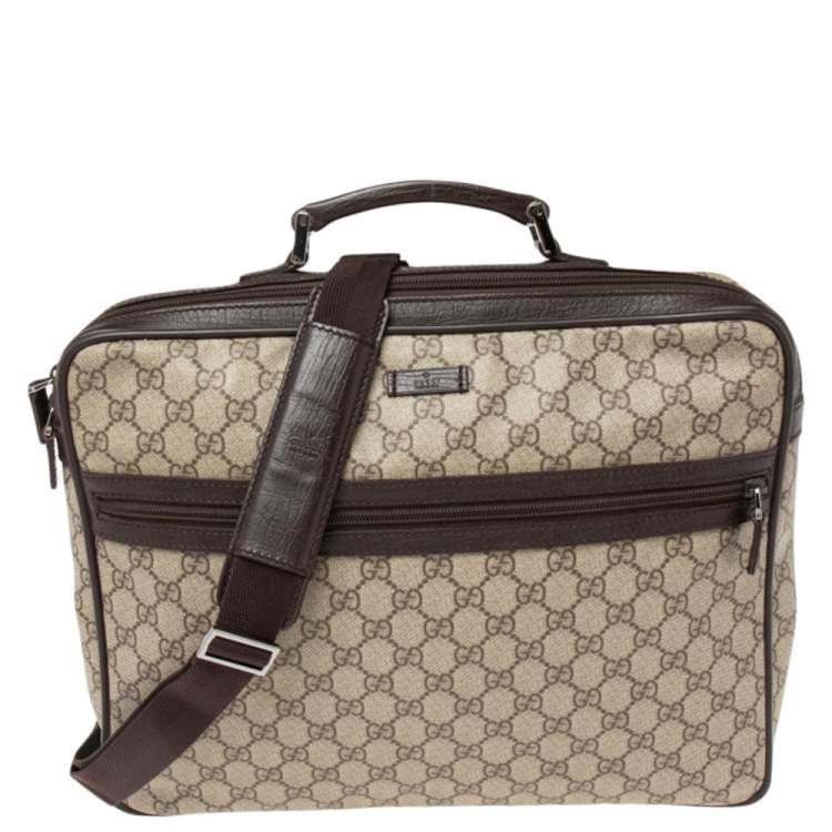 Pre Owned Gucci Beige/Brown GG Coated Canvas And Leather Medium Briefcase