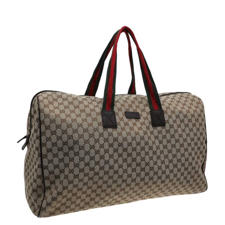 Pre Owned Gucci Beige/Ebony GG Canvas and Leather Carryall Duffle Bag