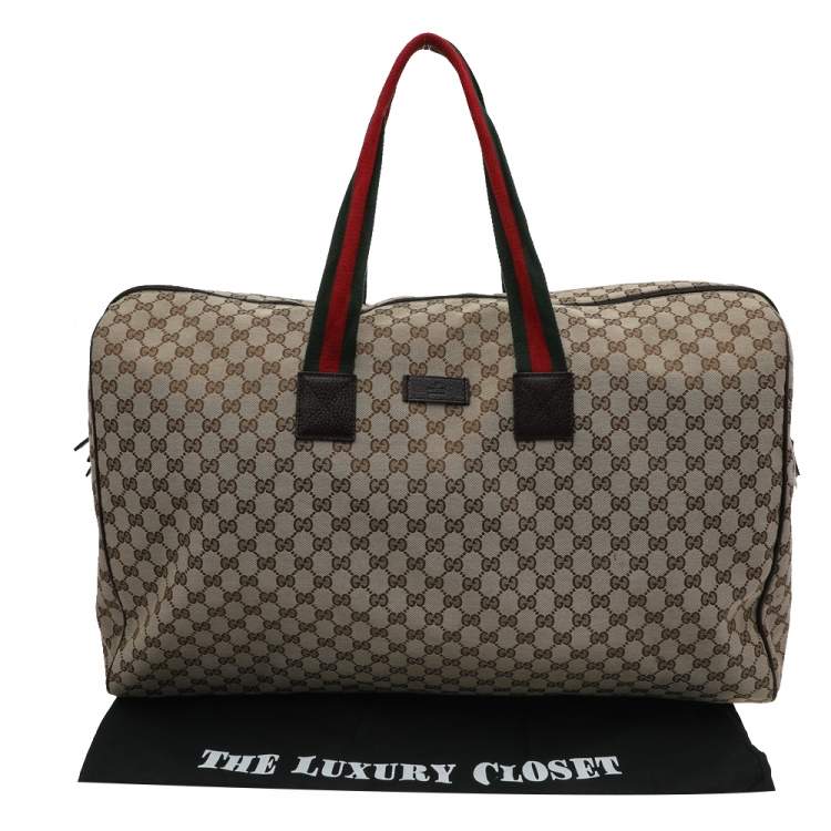 Pre Owned Gucci Beige/Ebony GG Canvas and Leather Carryall Duffle Bag