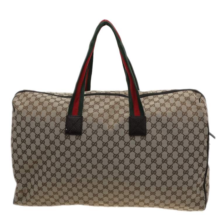 Pre Owned Gucci Beige/Ebony GG Canvas and Leather Carryall Duffle Bag