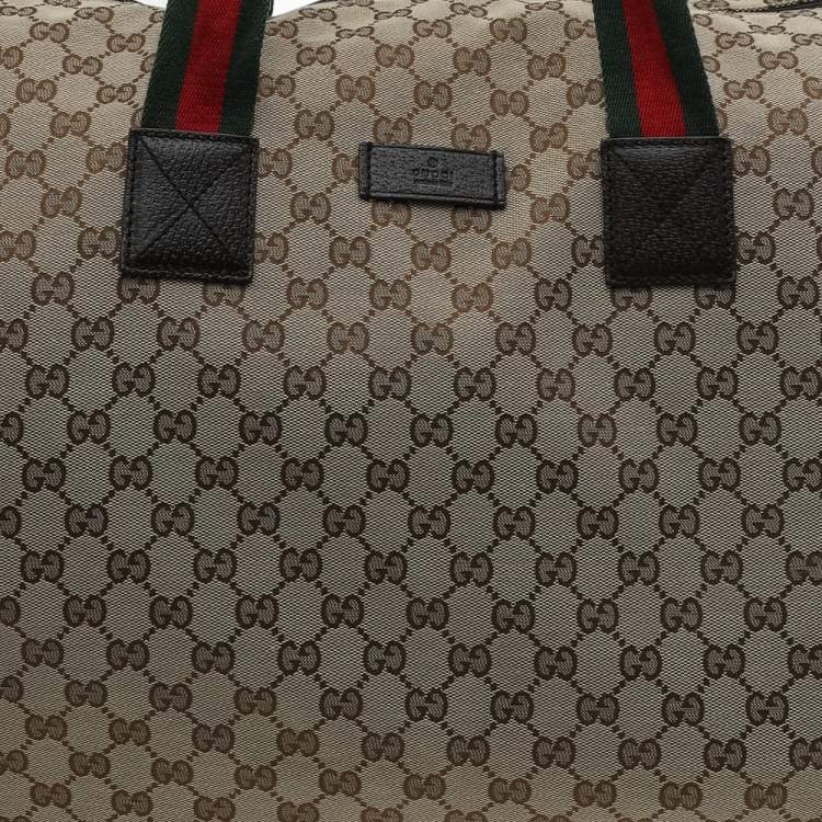 Pre Owned Gucci Beige/Ebony GG Canvas and Leather Carryall Duffle Bag