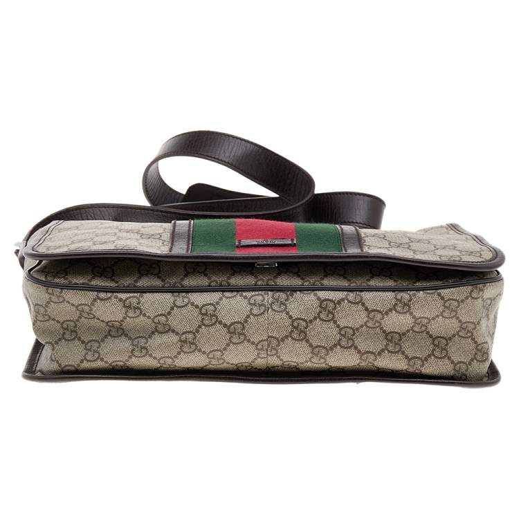 Pre Owned Gucci Beige/Brown GG Supreme Canvas And Leather Web Detail Messenger Bag