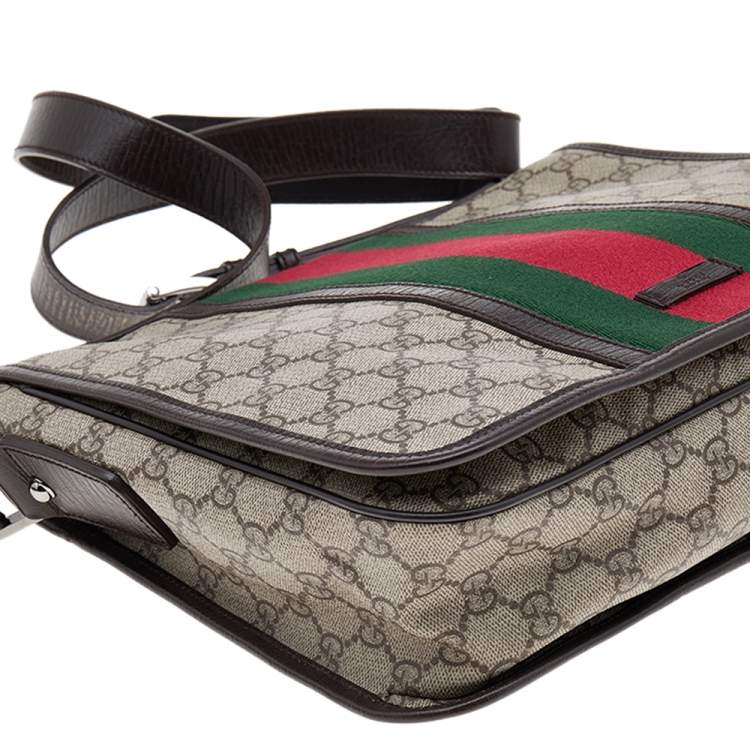 Pre Owned Gucci Beige/Brown GG Supreme Canvas And Leather Web Detail Messenger Bag