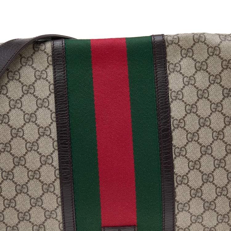 Pre Owned Gucci Beige/Brown GG Supreme Canvas And Leather Web Detail Messenger Bag