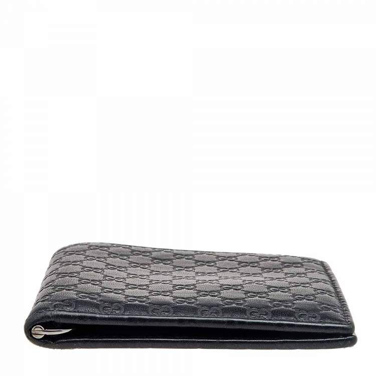 Pre Owned Gucci Black Microguccissima Leather Money Clip Bifold Wallet