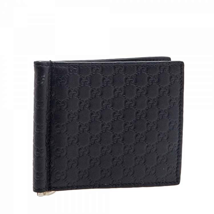 Pre Owned Gucci Black Microguccissima Leather Money Clip Wallet