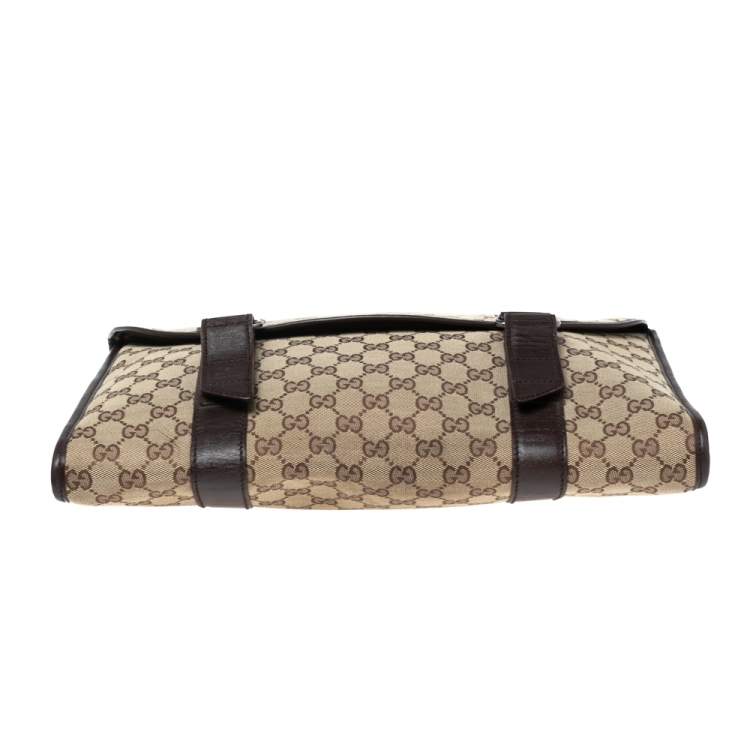 Pre Owned Gucci Beige/Brown GG Canvas And Leather Laptop Briefcase