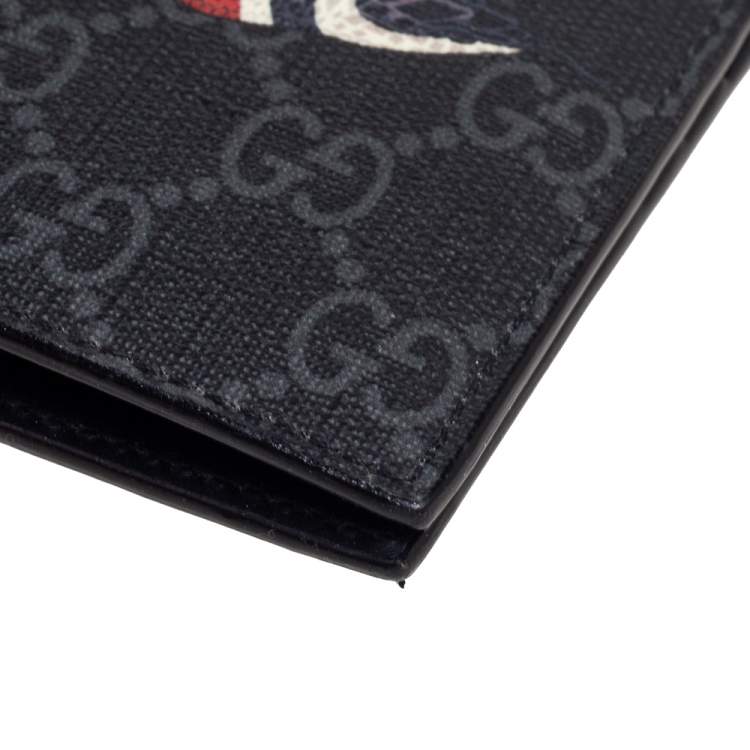 Pre Owned Gucci Black GG Supreme Canvas Kingsnake Print Bifold Wallet