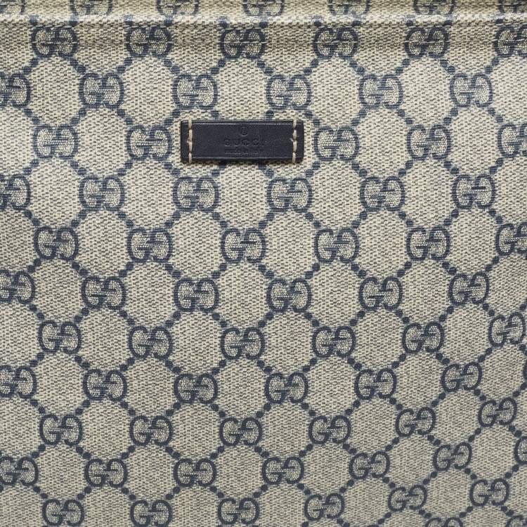 Pre Owned Gucci Navy Blue/Beige GG Supreme Canvas Top Zip Messenger Bag