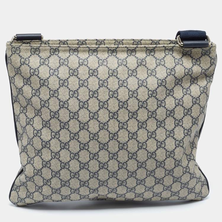 Pre Owned Gucci Navy Blue/Beige GG Supreme Canvas Top Zip Messenger Bag