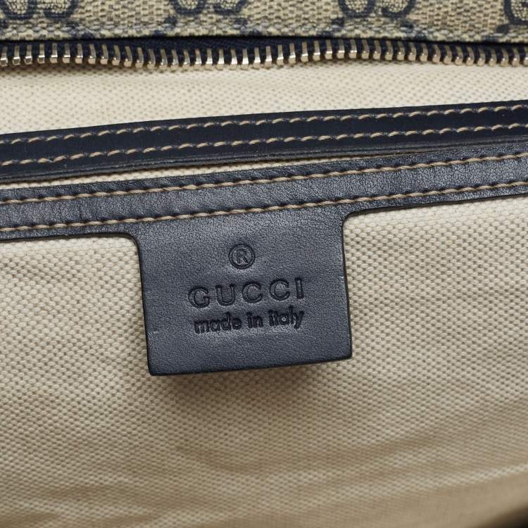 Pre Owned Gucci Navy Blue/Beige GG Supreme Canvas Top Zip Messenger Bag