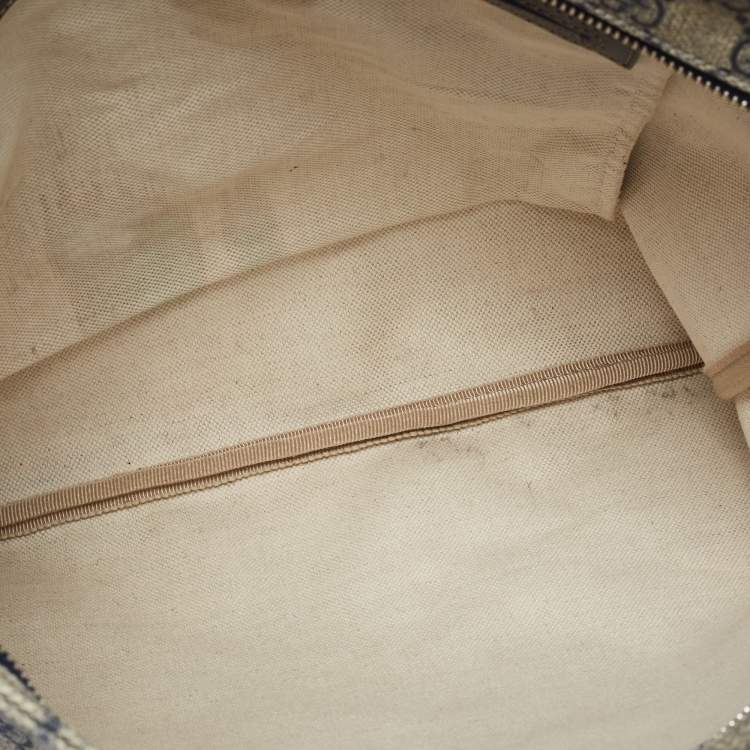Pre Owned Gucci Navy Blue/Beige GG Supreme Canvas Top Zip Messenger Bag