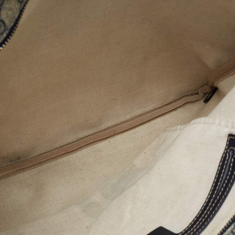 Pre Owned Gucci Navy Blue/Beige GG Supreme Canvas Top Zip Messenger Bag
