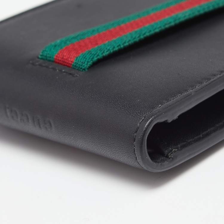Pre Owned Gucci Black Leather Web Elastic Wallet