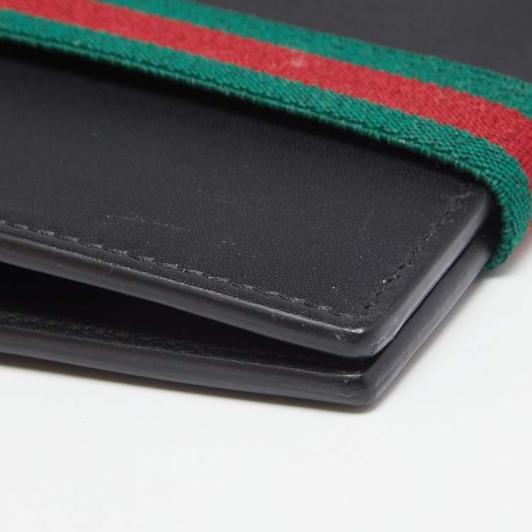 Pre Owned Gucci Black Leather Web Elastic Wallet