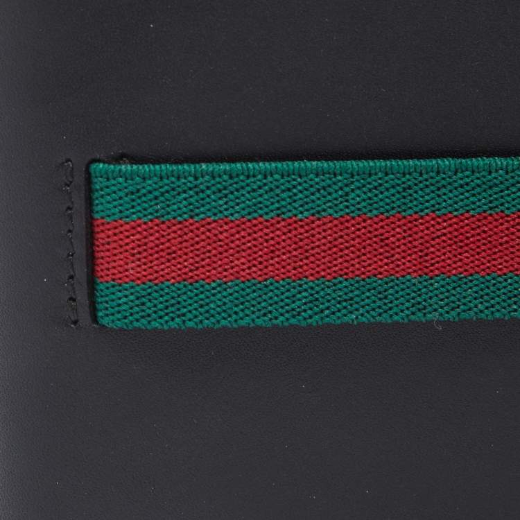 Pre Owned Gucci Black Leather Web Elastic Wallet