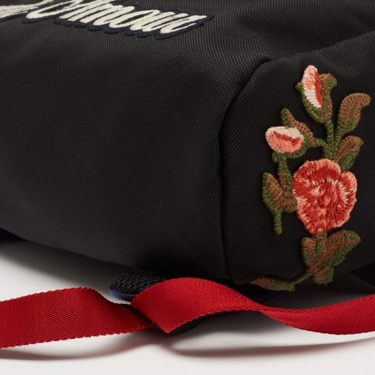 Pre Owned Gucci Black Canvas Embroidered Backpack 