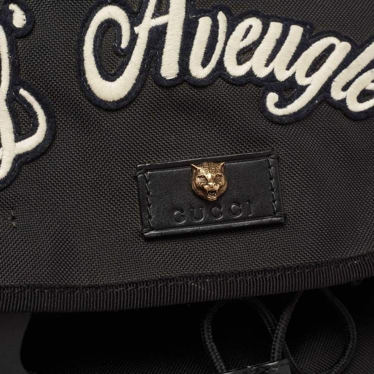 Pre Owned Gucci Black Canvas Embroidered Backpack 