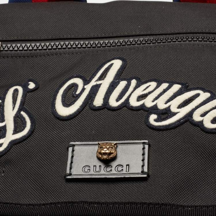 Pre Owned Gucci Black Canvas Embroidered Backpack 