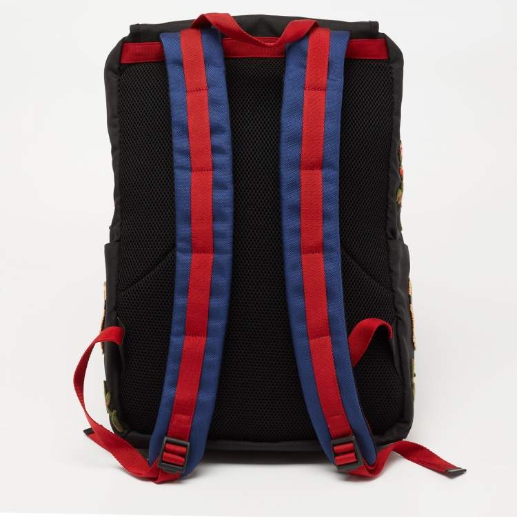 Pre Owned Gucci Black Canvas Embroidered Backpack 