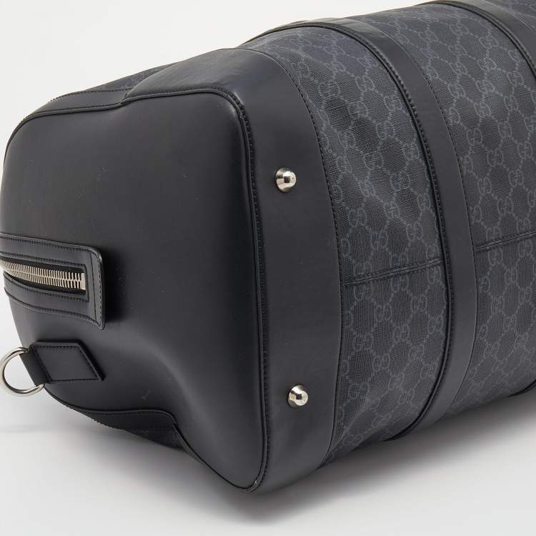 Pre Owned Gucci Black GG Supreme Canvas and Leather Medium Carry On Duffle Bag