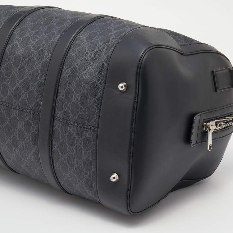 Pre Owned Gucci Black GG Supreme Canvas and Leather Medium Carry On Duffle Bag