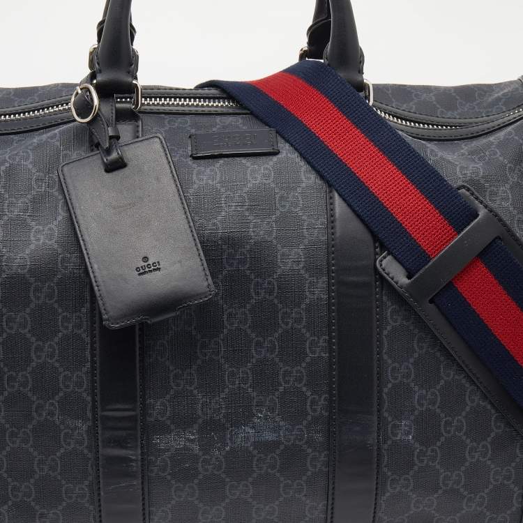 Pre Owned Gucci Black GG Supreme Canvas and Leather Medium Carry On Duffle Bag