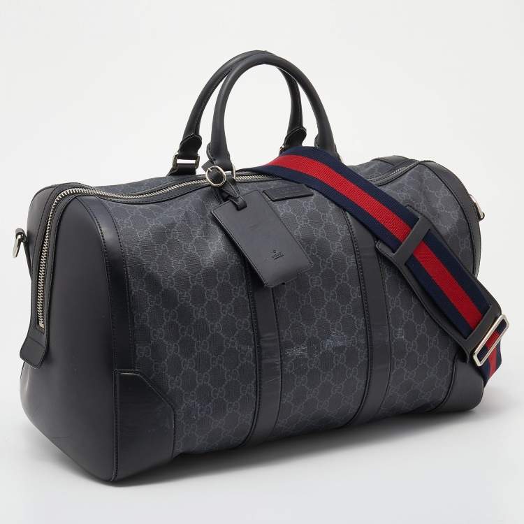 Pre Owned Gucci Black GG Supreme Canvas and Leather Medium Carry On Duffle Bag