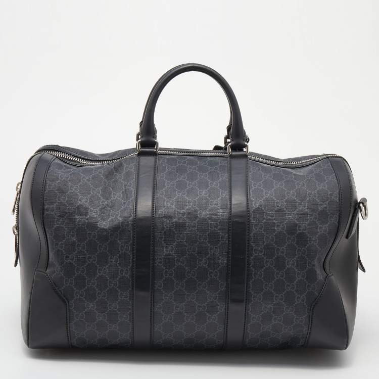 Pre Owned Gucci Black GG Supreme Canvas and Leather Medium Carry On Duffle Bag