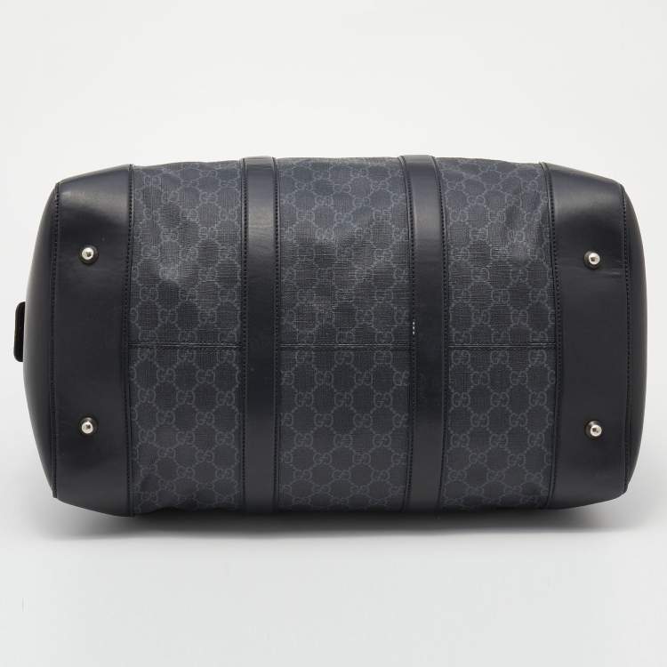 Pre Owned Gucci Black GG Supreme Canvas and Leather Medium Carry On Duffle Bag