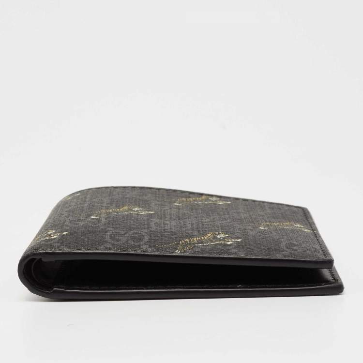 مملوكة مسبقًا Gucci Black/Grey GG Supreme Canvas Tiger Print Bifold Wallet