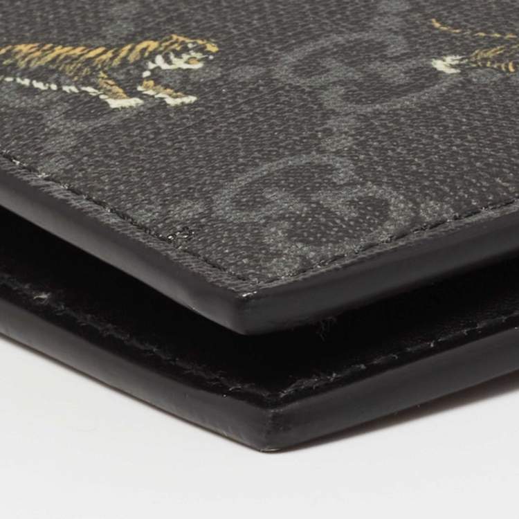 مملوكة مسبقًا Gucci Black/Grey GG Supreme Canvas Tiger Print Bifold Wallet