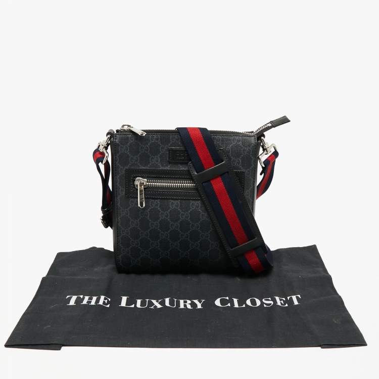 Pre Owned Gucci Black GG Supreme Canvas and Leather Small Messenger Bag