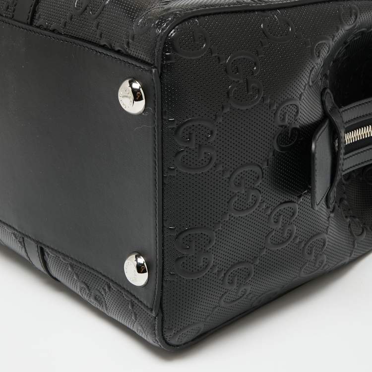 Pre Owned Gucci Black Perforated GG Embossed Leather Tote