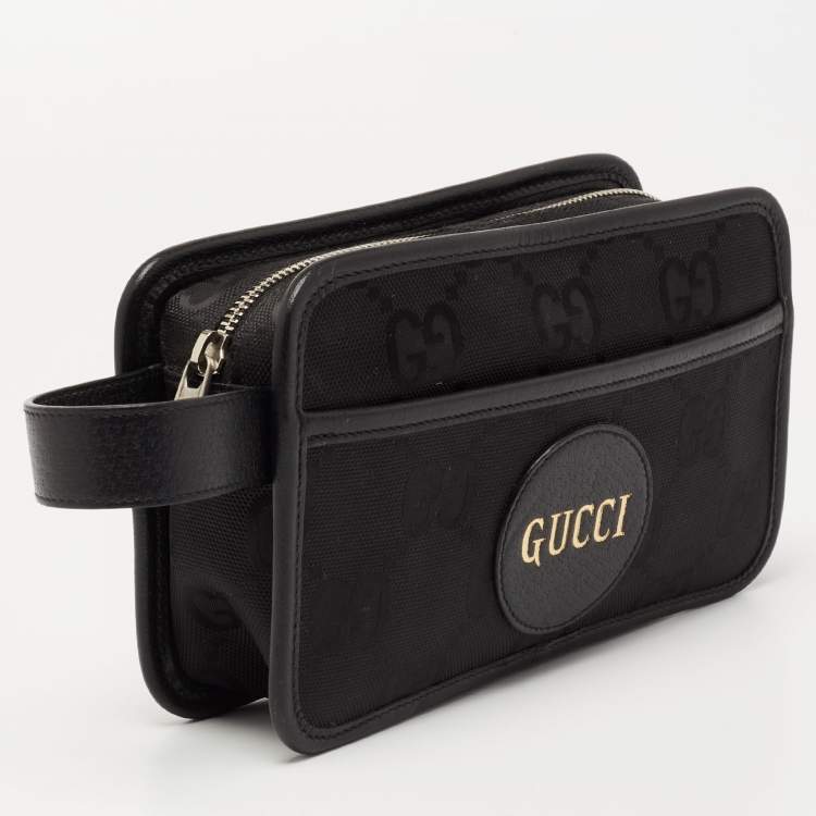 Pre Owned Gucci Black GG Nylon and Leather Off the Grid Wash Bag