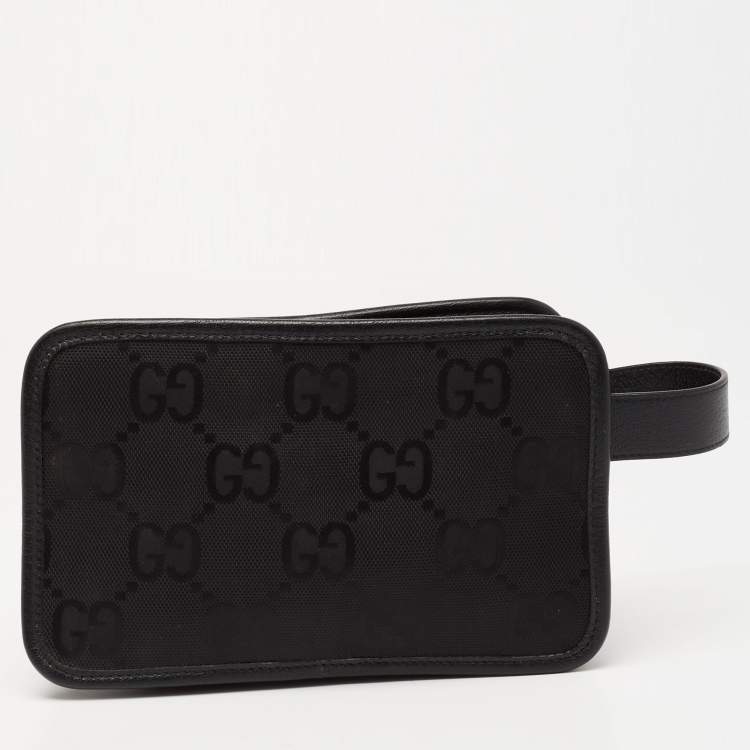Pre Owned Gucci Black GG Nylon and Leather Off the Grid Wash Bag