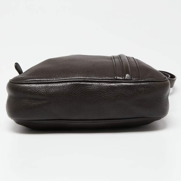 Pre Owned Gucci Dark Brown Leather Messenger Bag