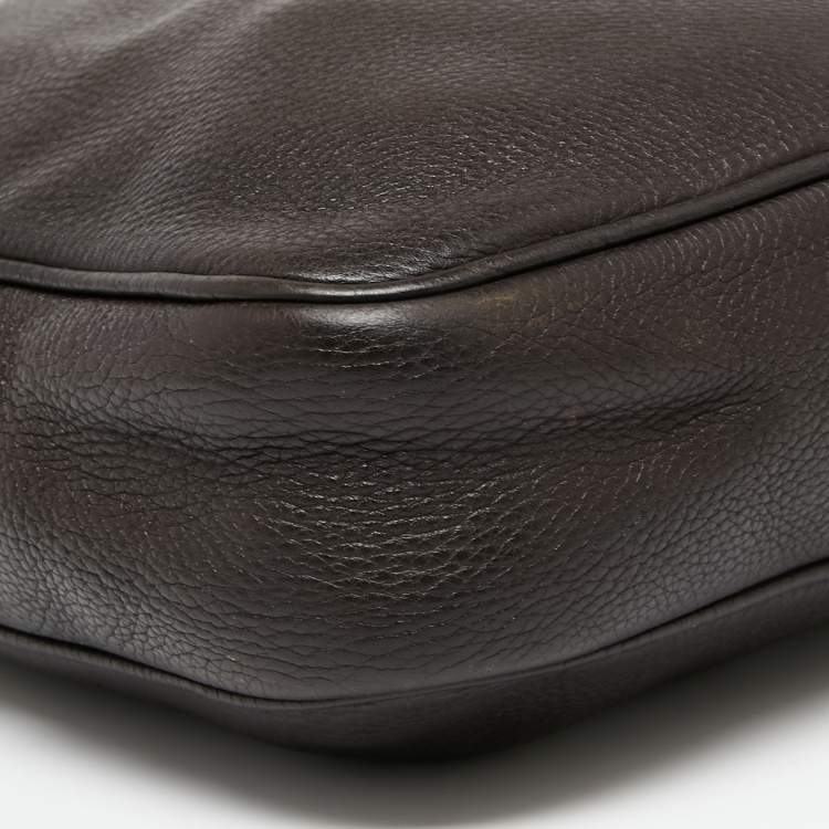Pre Owned Gucci Dark Brown Leather Messenger Bag